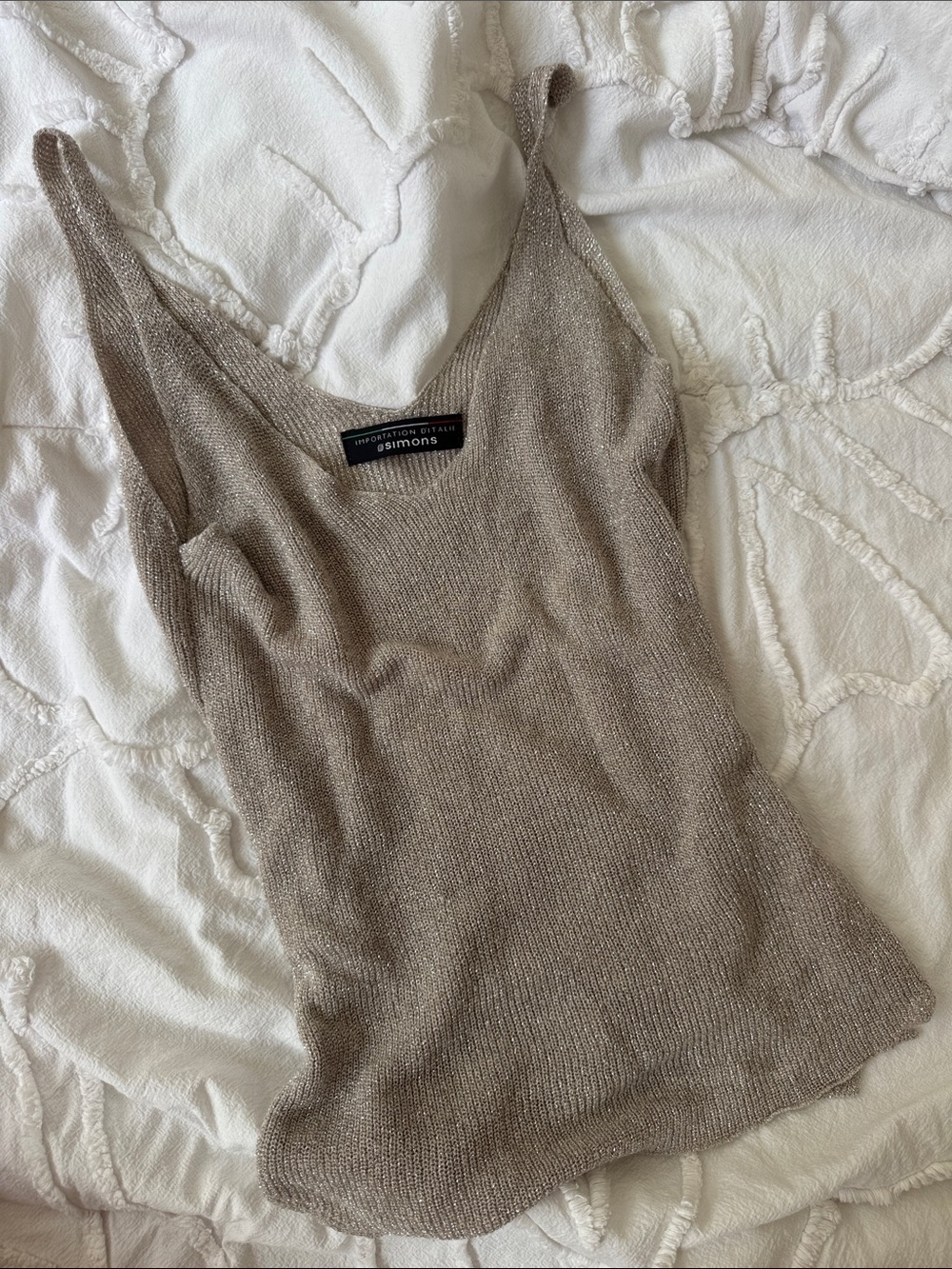 Italian Shimmer Knit Camisole in Taupe Metallic